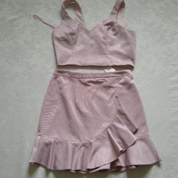 New🎀Crop top piece set co-ords pink Mini skirt ruffle tulip